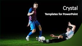  Presentation with football competition - Beautiful slides featuring jump duel of football player backdrop and a black colored foreground