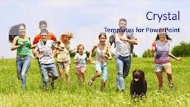  Presentation with summer camp group of diverse - Amazing slide deck having jump joy - happy group people summer outdoor backdrop and a sky blue colored foreground