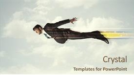  Presentation with flying - Theme consisting of jump plane - happy business man flying fast background and a sky blue colored foreground