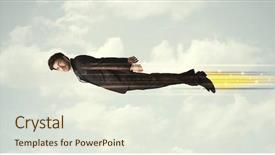  Presentation with flying - Presentation with jump plane - happy business man flying fast background and a  colored foreground