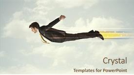  Presentation with flying - Colorful PPT layouts enhanced with jump plane - happy business man flying fast backdrop and a sky blue colored foreground