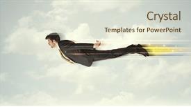  Presentation with flying - PPT theme featuring jump plane - happy business man flying fast background and a  colored foreground