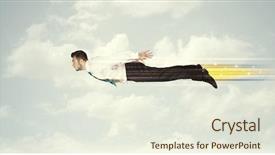  Presentation with vape concept smoke clouds - PPT theme having jump plane - happy business man flying fast background and a  colored foreground