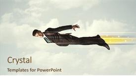  Presentation with flying - Audience pleasing PPT theme consisting of jump plane - happy business man flying fast backdrop and a  colored foreground
