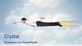  Presentation with flying - Presentation theme consisting of jump plane - happy business man flying fast background and a  colored foreground