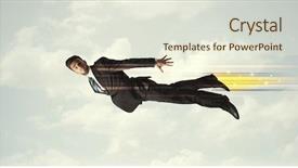  Presentation with flying - Amazing PPT theme having jump plane - happy business man flying fast backdrop and a  colored foreground