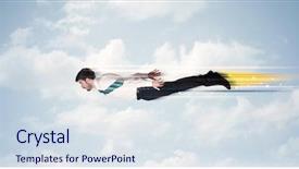  Presentation with flying - Beautiful presentation design featuring jump plane - happy business man flying fast backdrop and a  colored foreground