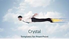  Presentation with flying - Slide set having jump plane - happy business man flying fast background and a  colored foreground