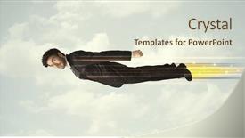  Presentation with flying - Presentation theme featuring jump plane - happy business man flying fast background and a sky blue colored foreground
