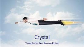  Presentation with flying - Theme enhanced with jump plane - happy business man flying fast background and a  colored foreground