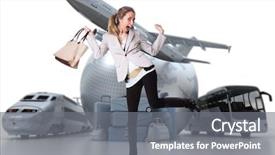  Presentation with departure - Cool new theme with jump plane - young woman celebrating her vacation backdrop and a gray colored foreground