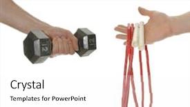  Presentation with weight lifting - PPT layouts with hands holding weights and jump background and a white colored foreground