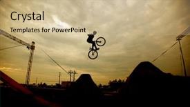  Presentation with bmx - Cool new slide deck with jump with a bmx bike backdrop and a soft green colored foreground