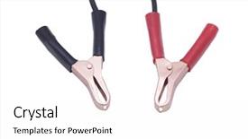 Presentation with battery - Cool new PPT theme with jumper cables - battery clamps isolated on white backdrop and a white colored foreground