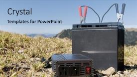  Presentation with battery - Beautiful PPT theme featuring jumper cables - it is a battery backdrop and a light blue colored foreground