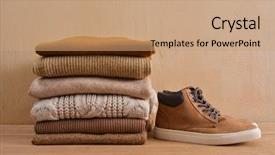  Presentation with knitted clothes - Amazing presentation design having jumper cables - stacked of knitted winter clothes backdrop and a coral colored foreground