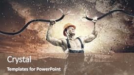  Presentation with strong - Presentation theme with jumper cables - strong man in uniform tearing background and a coral colored foreground