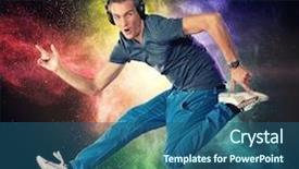  Presentation with explosion of colored powder - Presentation featuring jumping against colourful powder explosion background and a ocean colored foreground