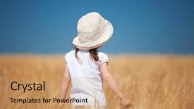  Presentation with summer wheat field blue - Theme enhanced with jumping baby - happy girl walking in golden background and a coral colored foreground