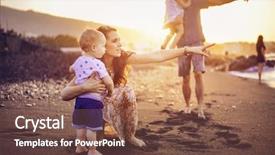 Presentation with sunset beach - Beautiful slide set featuring jumping baby - happy young family having fun backdrop and a tawny brown colored foreground