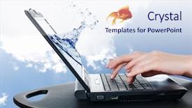  Presentation with goldfish - Beautiful presentation theme featuring jumping fish - goldfish and laptop collage backdrop and a sky blue colored foreground
