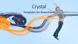  Presentation with navy blue - Theme with jumping for joy with yellow background and a sky blue colored foreground