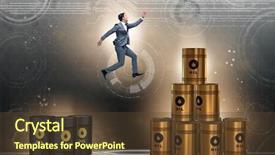  Presentation with barrels - Cool new PPT layouts with jumping from stack of oil backdrop and a tawny brown colored foreground