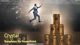  Presentation with barrels - Slide set with jumping from stack of oil background and a tawny brown colored foreground