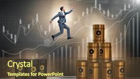  Presentation with barrels - Colorful theme enhanced with jumping from stack of oil backdrop and a tawny brown colored foreground