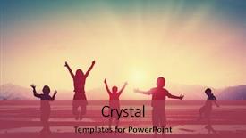  Presentation with diverse group of children - Beautiful slide set featuring jumping high joyfully on sunset backdrop and a red colored foreground