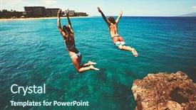  Presentation with cliff - Beautiful slide deck featuring jumping into the ocean summer backdrop and a ocean colored foreground