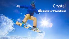  Presentation with snowboard - PPT layouts featuring jumping man on a snowboard outdoors background and a ocean colored foreground