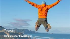  Presentation with jumping into the ocean - Beautiful slide deck featuring jumping-man-on-ocean-coast backdrop and a teal colored foreground
