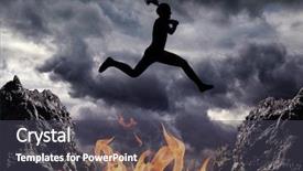  Presentation with fire on board - Presentation design consisting of jumping mountains - silhouette the girl jumps background and a dark gray colored foreground