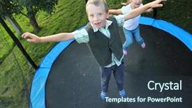  Presentation with funny - Cool new PPT layouts with jumping on a outdoor trampoline backdrop and a tawny brown colored foreground