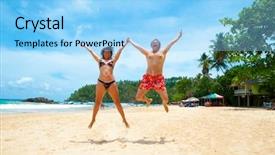  Presentation with tropical beach party - Audience pleasing theme consisting of jumping on a tropical beach backdrop and a  colored foreground