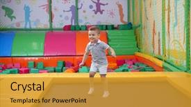  Presentation with entertainment - Slide set featuring jumping on trampoline in entertainment background and a gold colored foreground