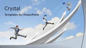  Presentation with arrows - Beautiful PPT theme featuring businesspeople jumping on white arrow backdrop and a light blue colored foreground