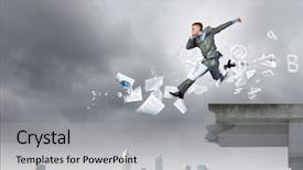  Presentation with bridge - PPT theme enhanced with jumping over bridge gap risk background and a  colored foreground