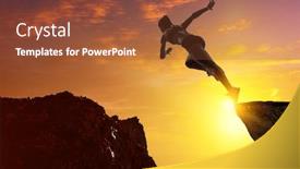 Presentation with challenge - Colorful PPT layouts enhanced with abyss - jumping over precipice challenge concept backdrop and a tawny brown colored foreground