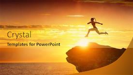  Presentation with challenge - Colorful presentation design enhanced with abyss - jumping over precipice challenge concept backdrop and a yellow colored foreground