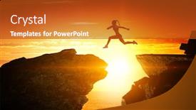  Presentation with challenge - Cool new slide set with abyss - jumping over precipice challenge concept backdrop and a crimson colored foreground