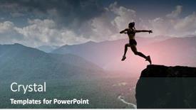 Presentation with challenge - Cool new PPT theme with jumping-over-precipice-challenge-concept backdrop and a dark gray colored foreground