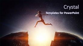  Presentation with challenge - Presentation theme featuring jumping-over-precipice-challenge-concept background and a wine colored foreground