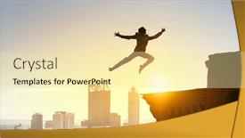  Presentation with challenge - Slide set with jumping-over-precipice-challenge-concept background and a blonde colored foreground