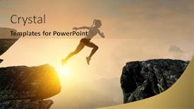  Presentation with challenge - Amazing slide deck having jumping-over-precipice-challenge-concept backdrop and a coral colored foreground