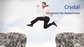  Presentation with funny - Audience pleasing PPT layouts consisting of jumping over rocks with gap backdrop and a sky blue colored foreground