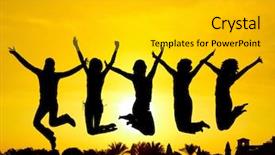  Presentation with sun rising over north america - Amazing PPT layouts having jumping over sunset backlit group backdrop and a light gray colored foreground