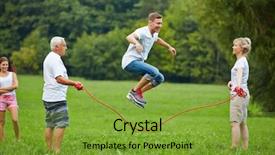  Presentation with rope jumping or bungee jumping - Audience pleasing presentation consisting of jumping rope with his family backdrop and a tawny brown colored foreground
