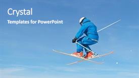  Presentation with mountain snow - Theme with jumping skier at mountain winter background and a teal colored foreground